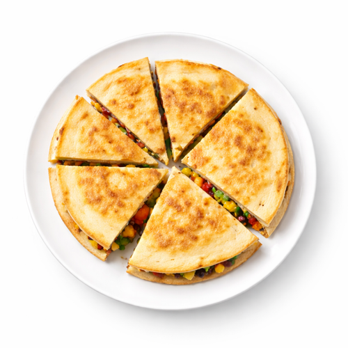 Quesadilla slices on a white plate.