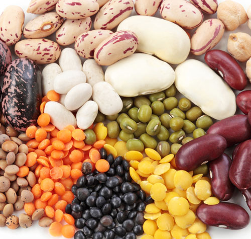 Assorted colorful beans and lentils arranged together.