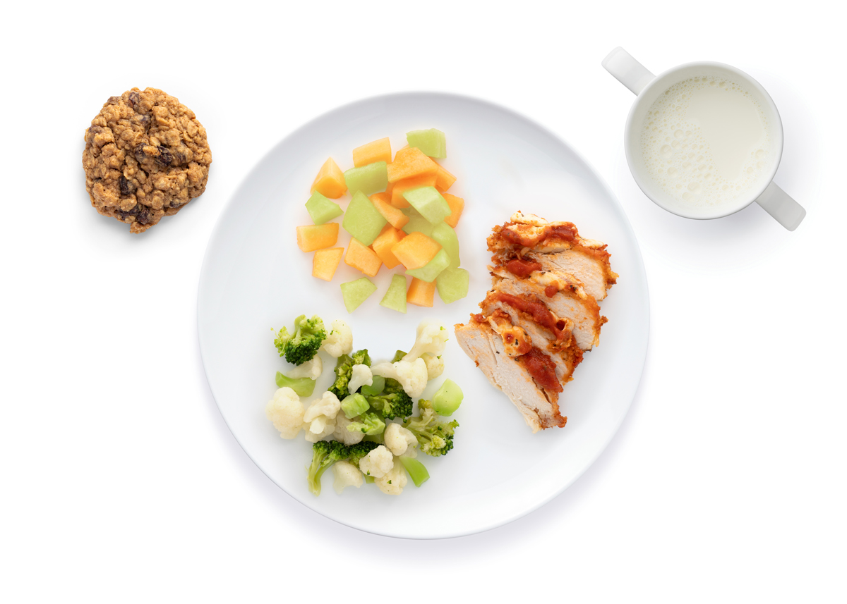 ES_4half-5_Dinner_cauliflower-broccoli_chicken-parm_melon_oatmeal-cookie