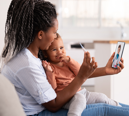 Mother talking with doctor